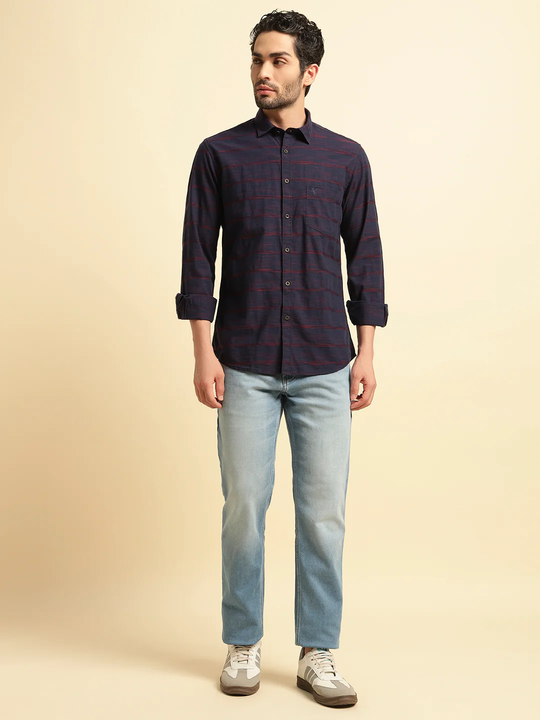 Casual Shirt for Men | Breathable & Soft with Color Fastness Regular Fit Spread Collar Neck Cotton Fabric Striped Pattern - Image 4