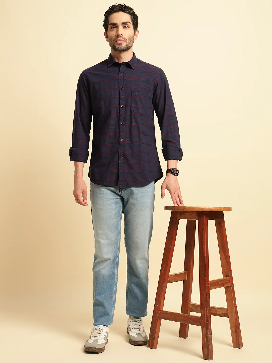 Casual Shirt for Men | Breathable & Soft with Color Fastness Regular Fit Spread Collar Neck Cotton Fabric Striped Pattern - Image 6