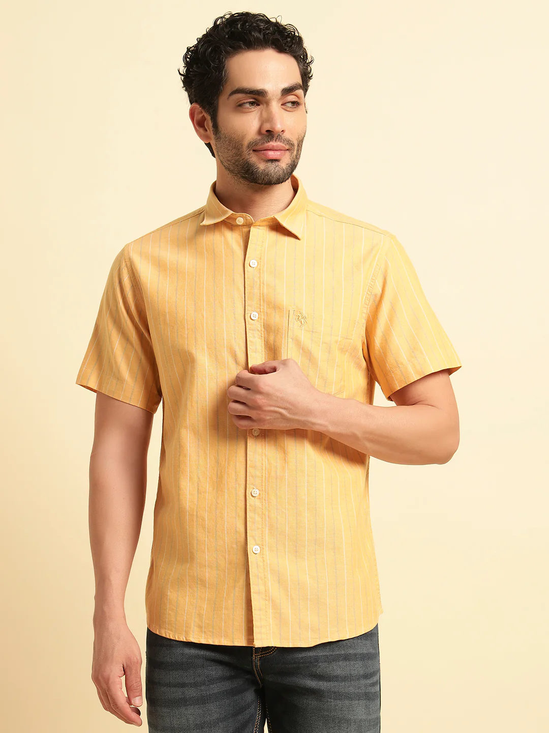 Casual Shirt for Men | Breathable & Soft with Color Fastness Regular Fit Spread Collar Neck Cotton Fabric Striped Pattern - Image 2