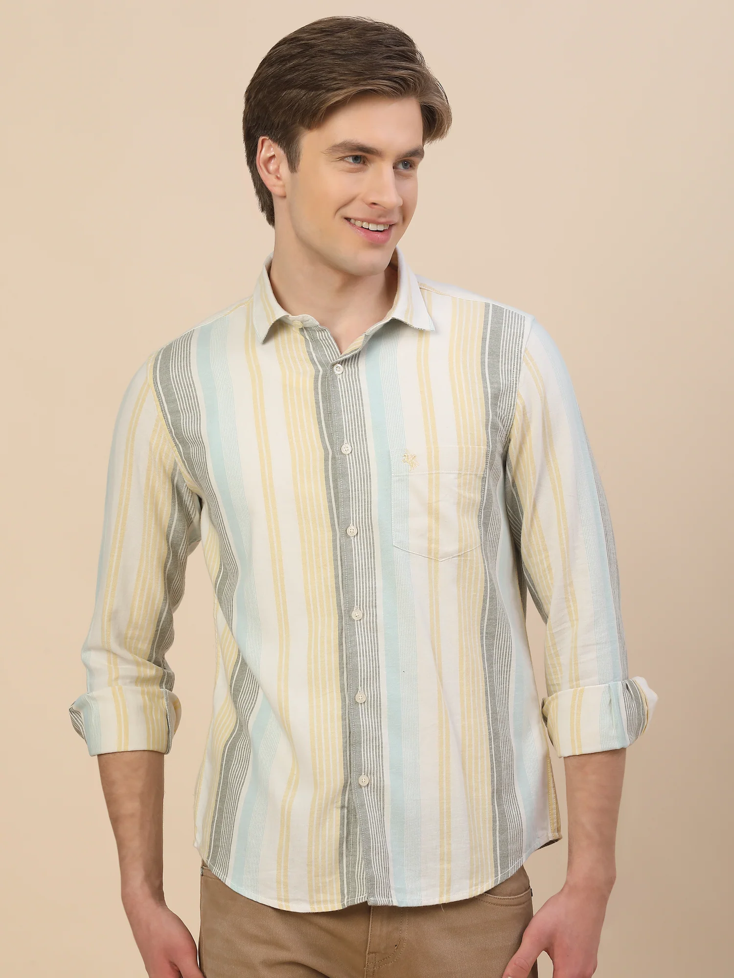 Casual Shirt for Men | Breathable & Soft with Color Fastness Regular Fit Spread Collar Neck Cotton Fabric Striped Pattern - Image 2