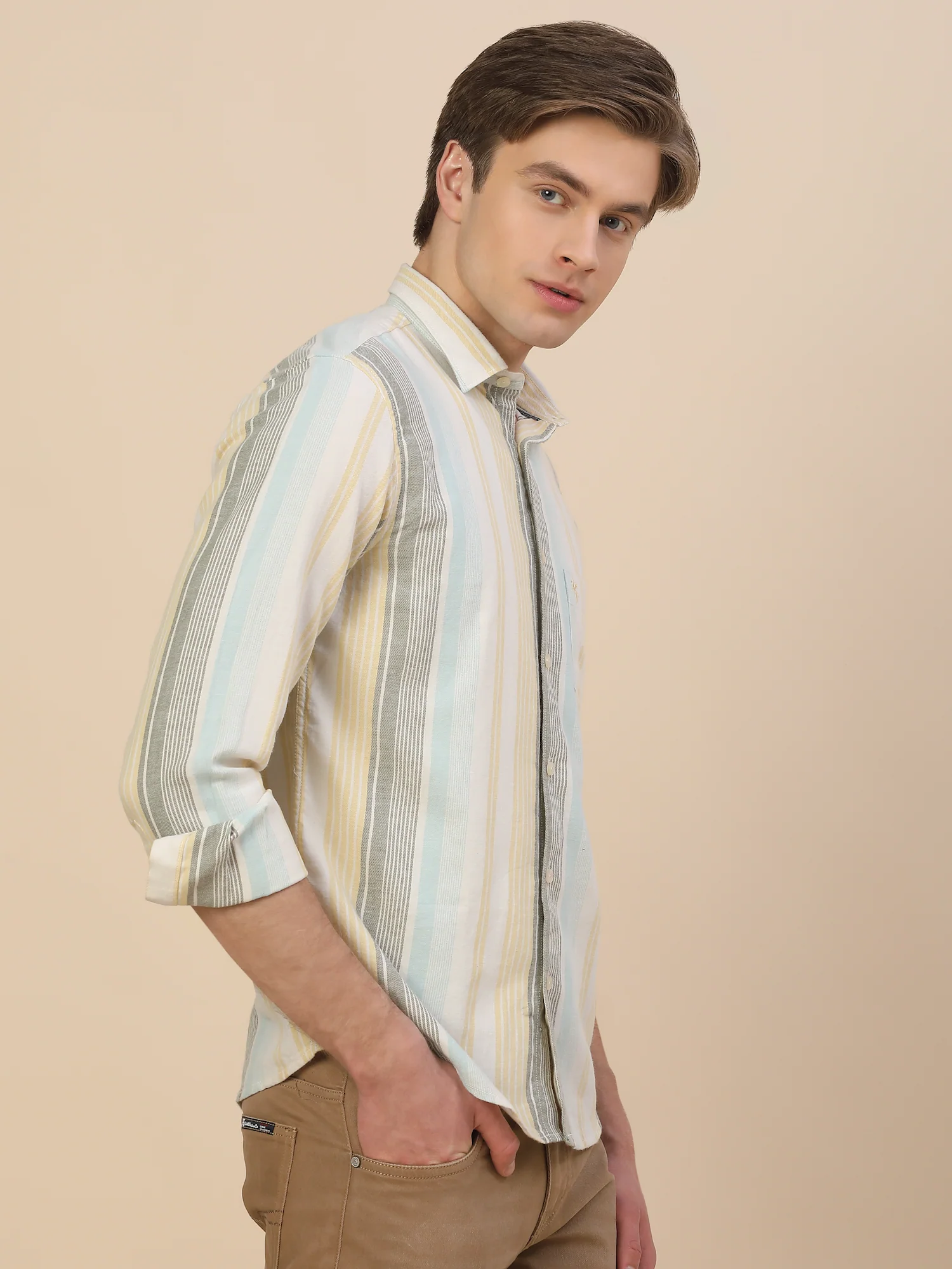 Casual Shirt for Men | Breathable & Soft with Color Fastness Regular Fit Spread Collar Neck Cotton Fabric Striped Pattern - Image 3