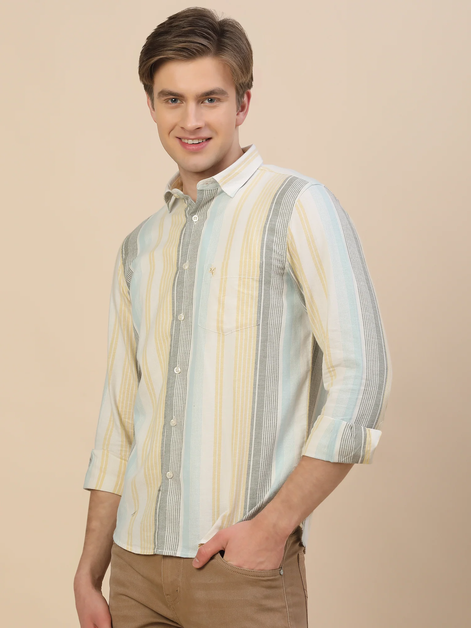 Casual Shirt for Men | Breathable & Soft with Color Fastness Regular Fit Spread Collar Neck Cotton Fabric Striped Pattern - Image 4