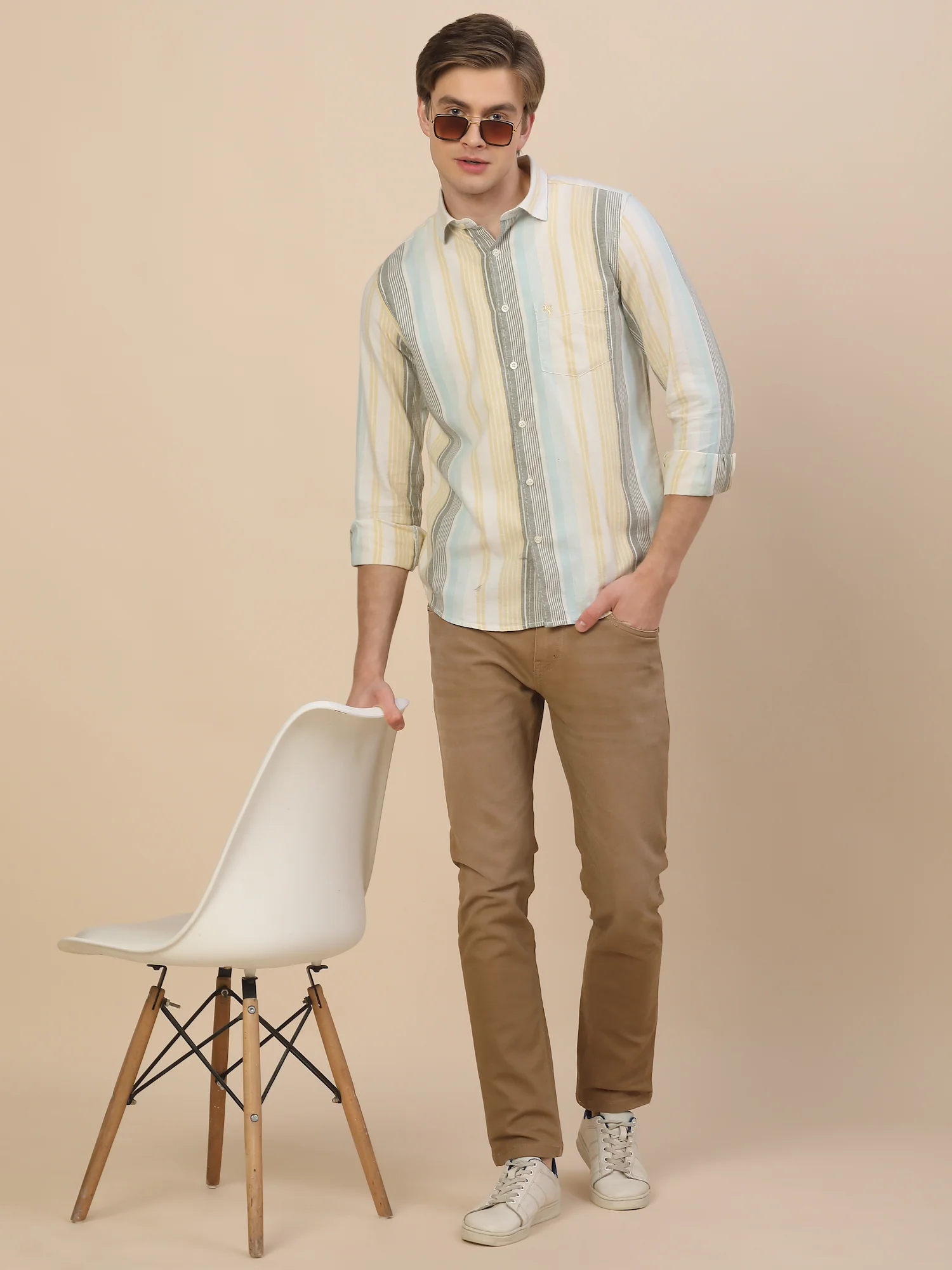 Casual Shirt for Men | Breathable & Soft with Color Fastness Regular Fit Spread Collar Neck Cotton Fabric Striped Pattern - Image 8