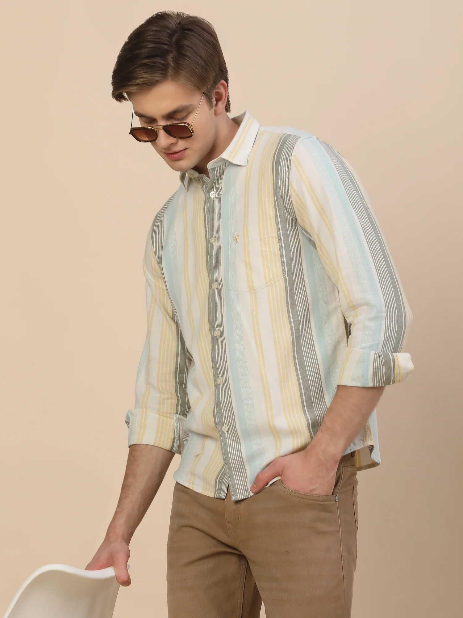 Casual Shirt for Men | Breathable & Soft with Color Fastness Regular Fit Spread Collar Neck Cotton Fabric Striped Pattern - Image 9