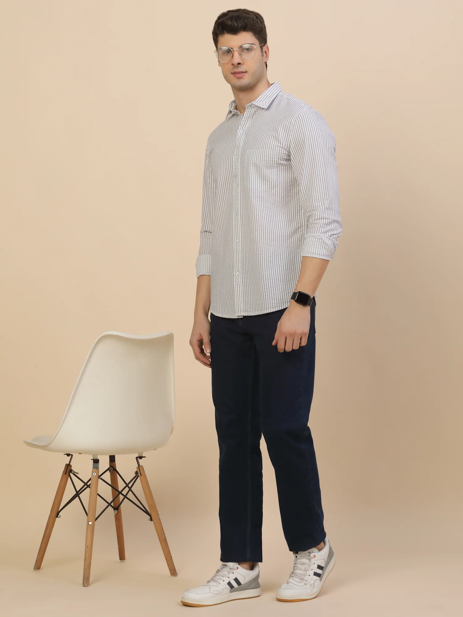 Casual Shirt for Men | Breathable & Soft with Color Fastness Regular Fit Spread Collar Neck Cotton Fabric Striped Pattern - Image 2