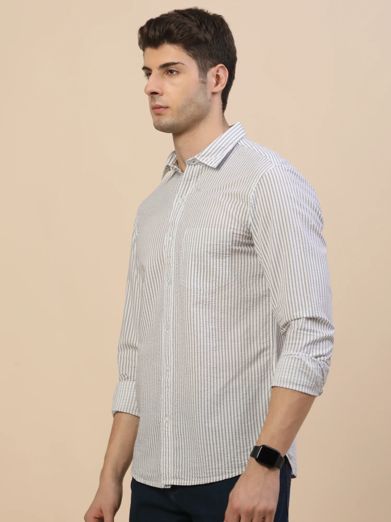 Casual Shirt for Men | Breathable & Soft with Color Fastness Regular Fit Spread Collar Neck Cotton Fabric Striped Pattern - Image 3