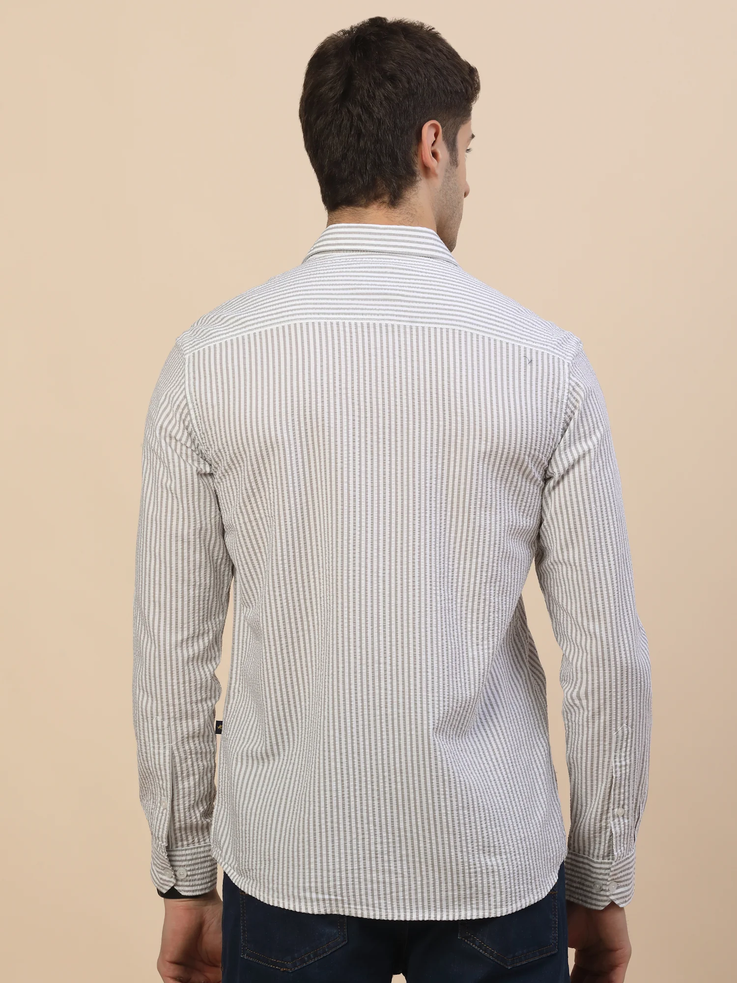 Casual Shirt for Men | Breathable & Soft with Color Fastness Regular Fit Spread Collar Neck Cotton Fabric Striped Pattern - Image 4