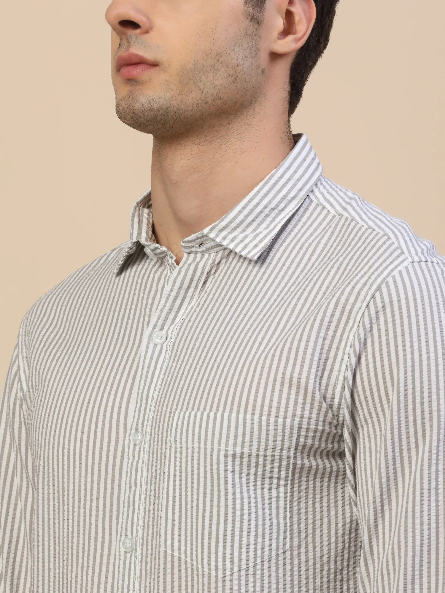 Casual Shirt for Men | Breathable & Soft with Color Fastness Regular Fit Spread Collar Neck Cotton Fabric Striped Pattern - Image 6