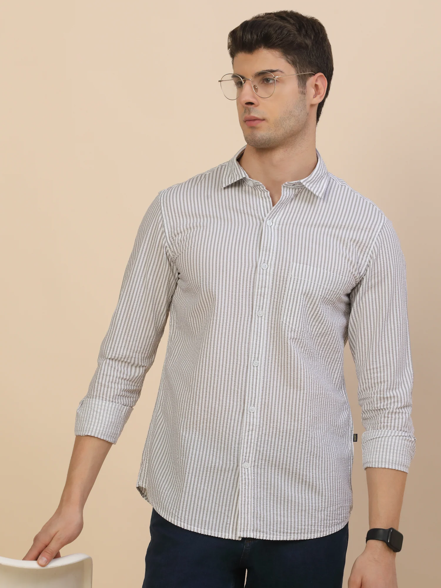 Casual Shirt for Men | Breathable & Soft with Color Fastness Regular Fit Spread Collar Neck Cotton Fabric Striped Pattern - Image 7