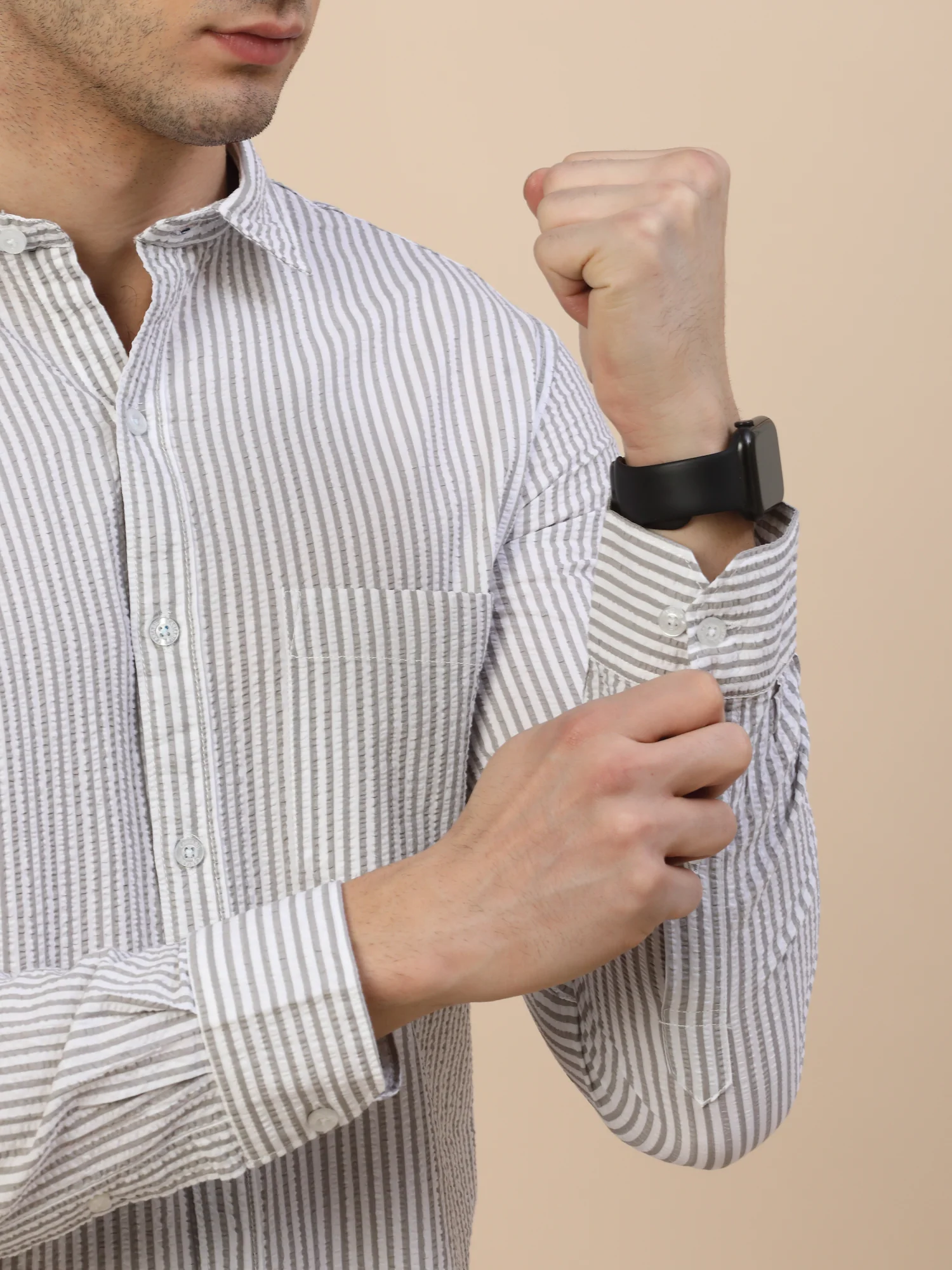 Casual Shirt for Men | Breathable & Soft with Color Fastness Regular Fit Spread Collar Neck Cotton Fabric Striped Pattern - Image 8