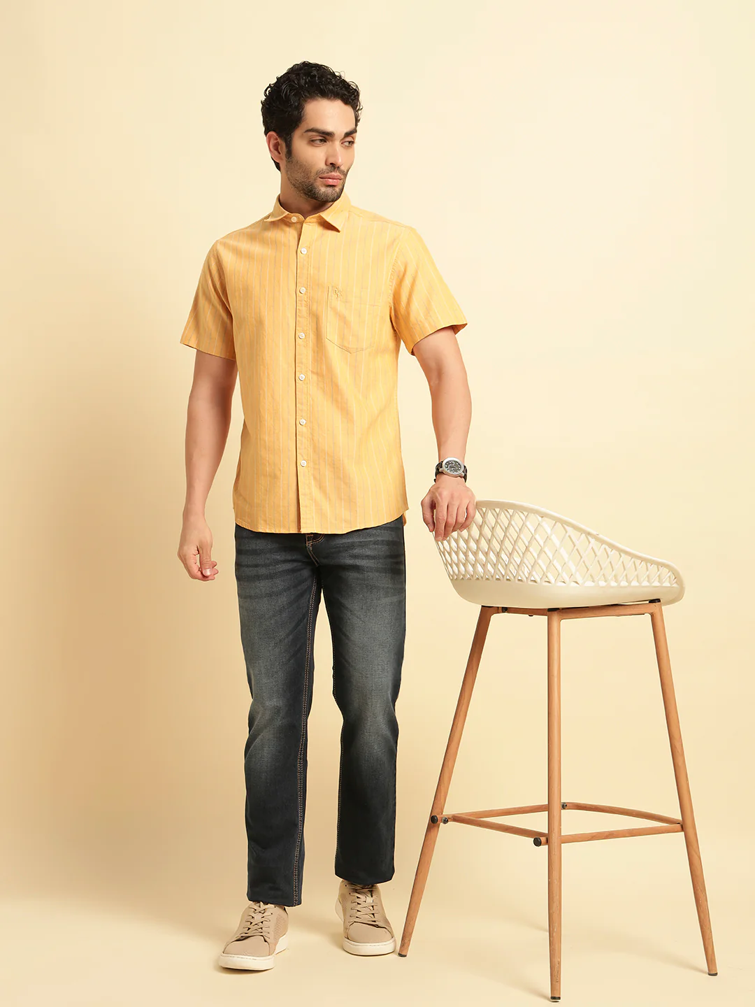 Casual Shirt for Men | Breathable & Soft with Color Fastness Regular Fit Spread Collar Neck Cotton Fabric Striped Pattern - Image 5
