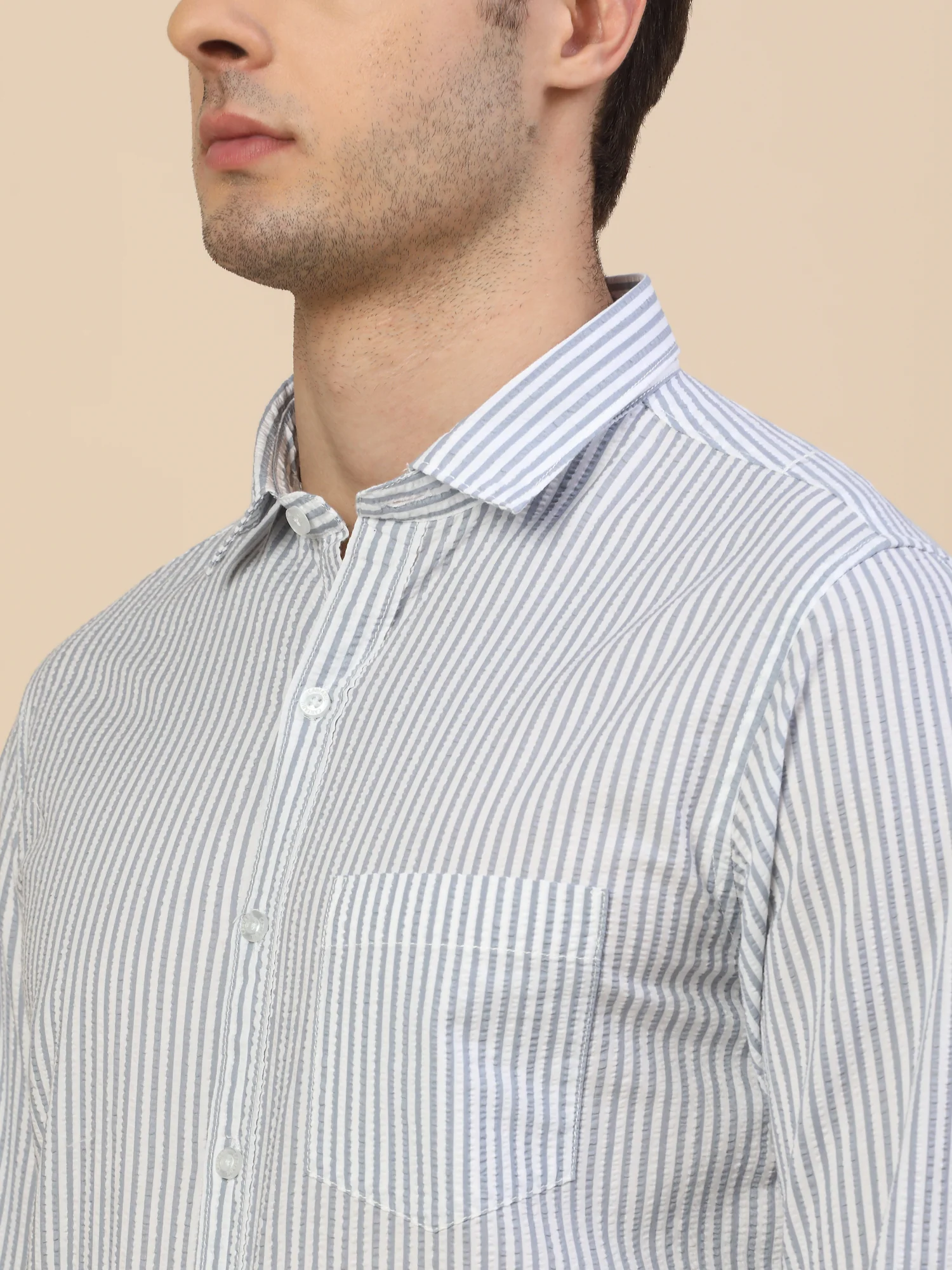Casual Shirt for Men | Breathable & Soft with Color Fastness Regular Fit Spread Collar Neck Cotton Fabric Striped Pattern - Image 4