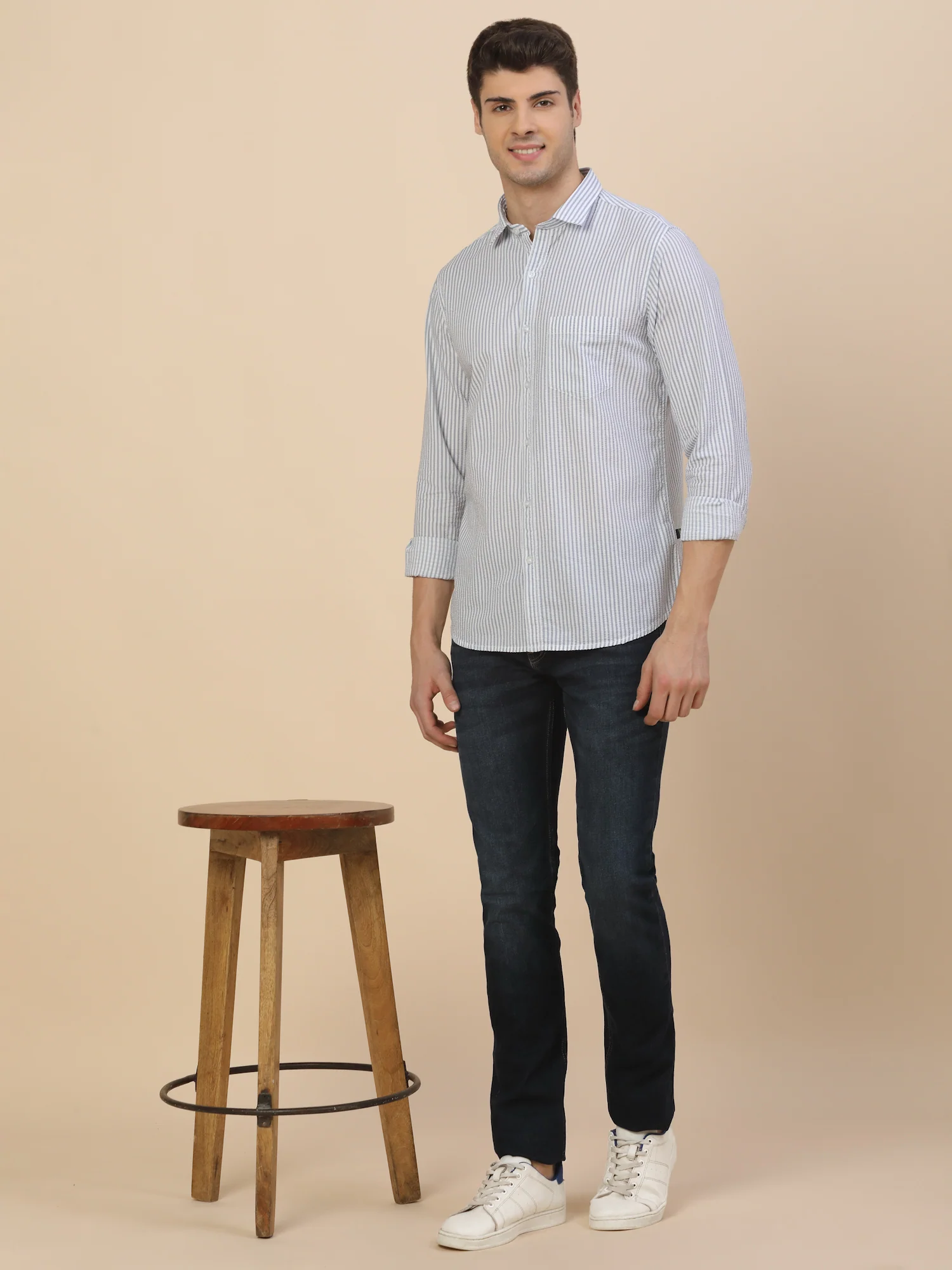 Casual Shirt for Men | Breathable & Soft with Color Fastness Regular Fit Spread Collar Neck Cotton Fabric Striped Pattern - Image 5