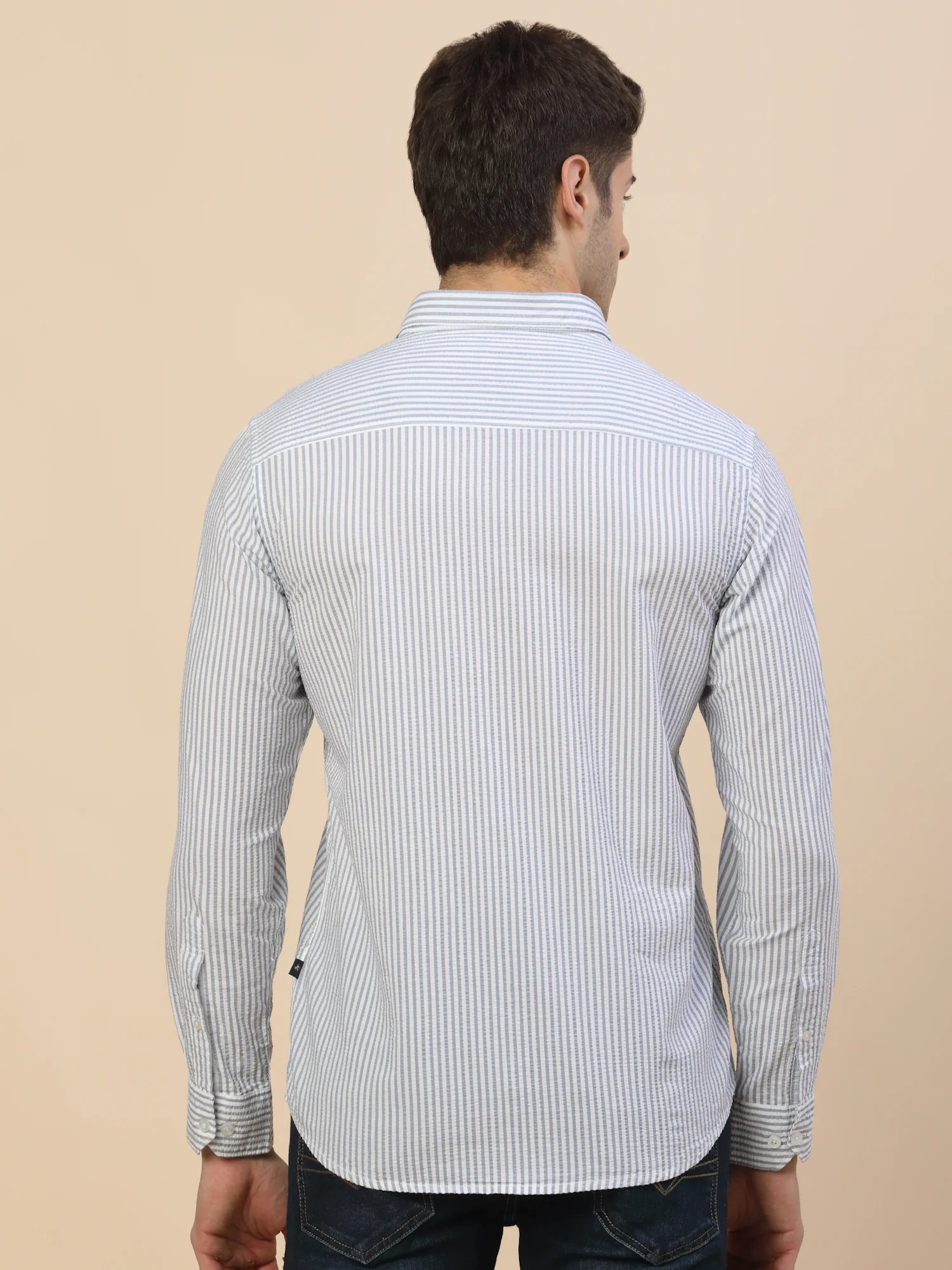 Casual Shirt for Men | Breathable & Soft with Color Fastness Regular Fit Spread Collar Neck Cotton Fabric Striped Pattern - Image 6