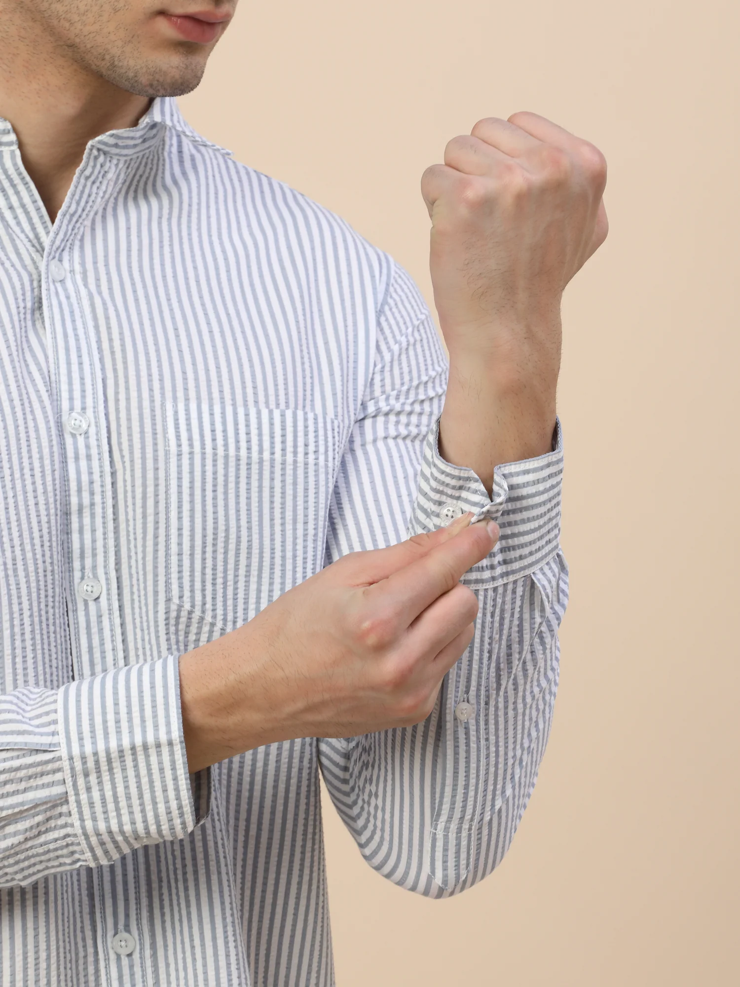 Casual Shirt for Men | Breathable & Soft with Color Fastness Regular Fit Spread Collar Neck Cotton Fabric Striped Pattern - Image 7