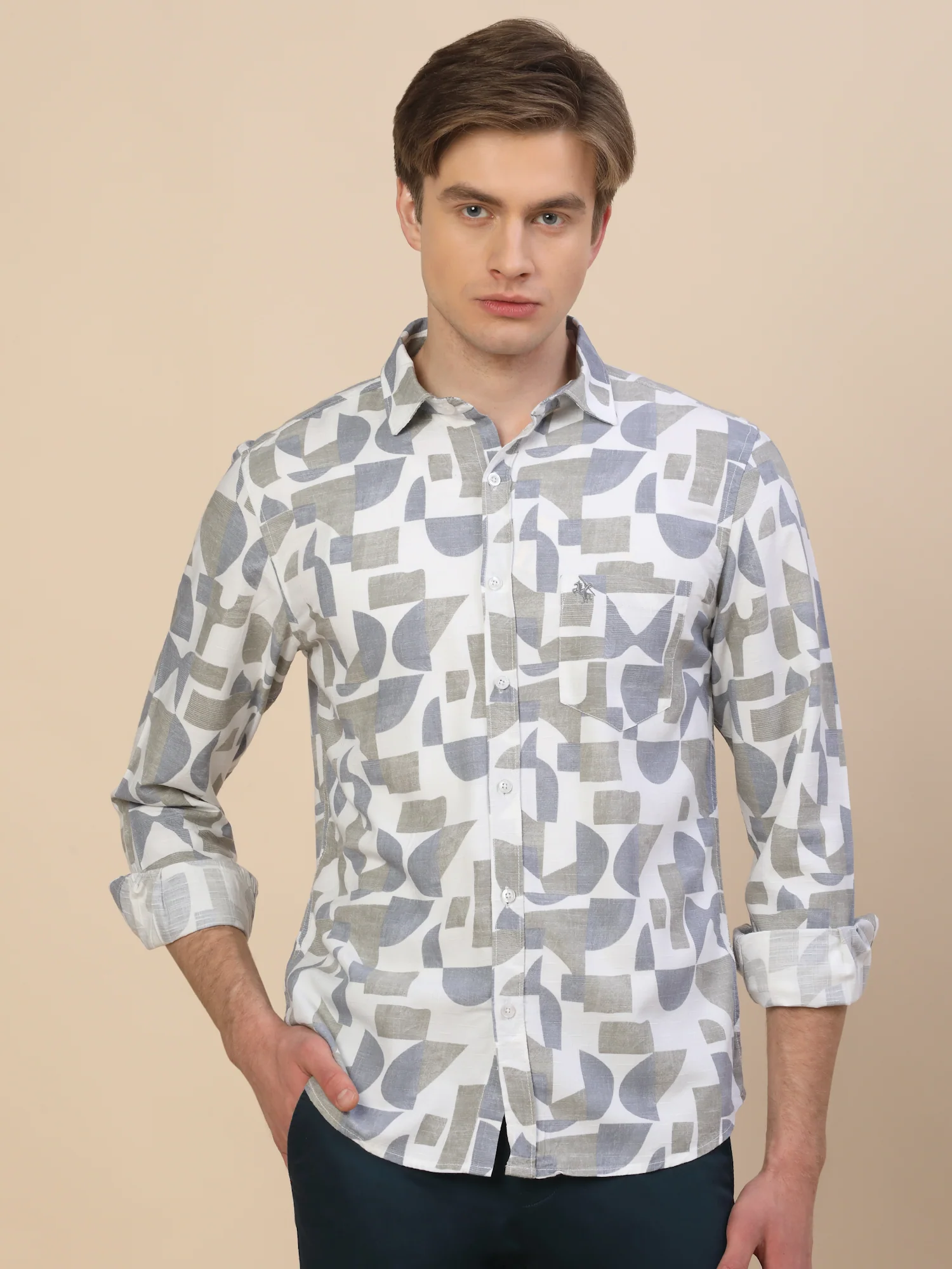 Casual Shirt for Men | Breathable & Soft with Color Fastness Regular Fit Spread Collar Neck Viscose Fabric Printed Pattern - Image 2
