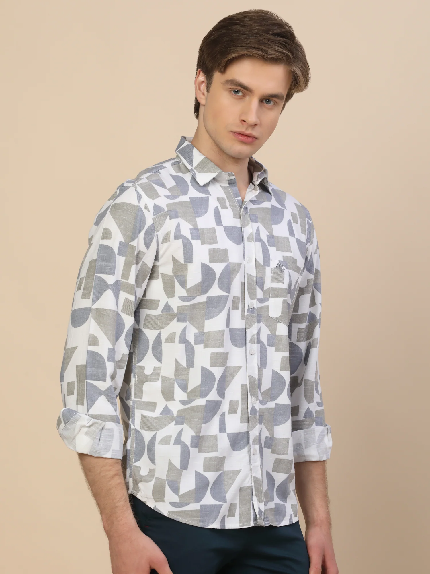 Casual Shirt for Men | Breathable & Soft with Color Fastness Regular Fit Spread Collar Neck Viscose Fabric Printed Pattern - Image 3