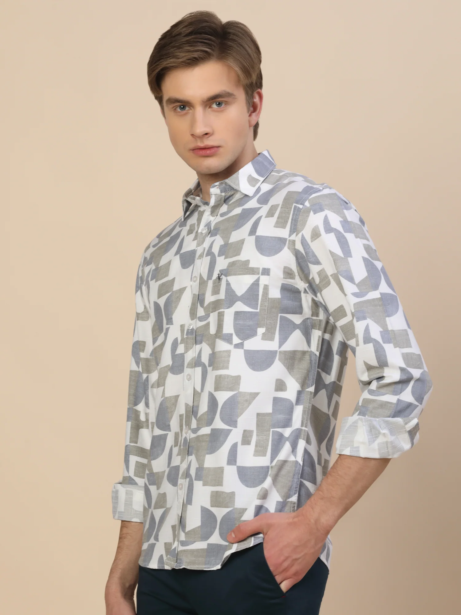 Casual Shirt for Men | Breathable & Soft with Color Fastness Regular Fit Spread Collar Neck Viscose Fabric Printed Pattern - Image 4