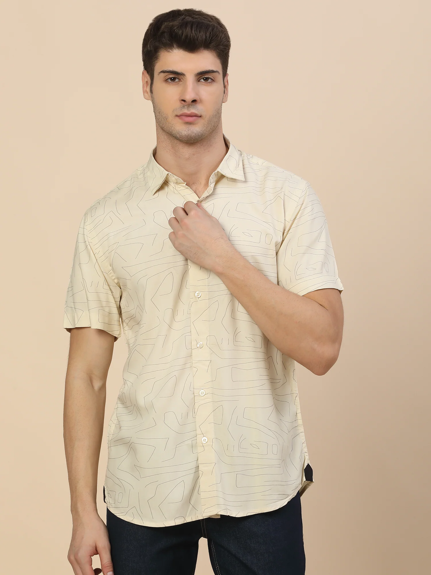 Casual Shirt for Men | Breathable & Soft with Color Fastness Regular Fit Spread Collar Neck Viscose Fabric Printed Pattern - Image 2