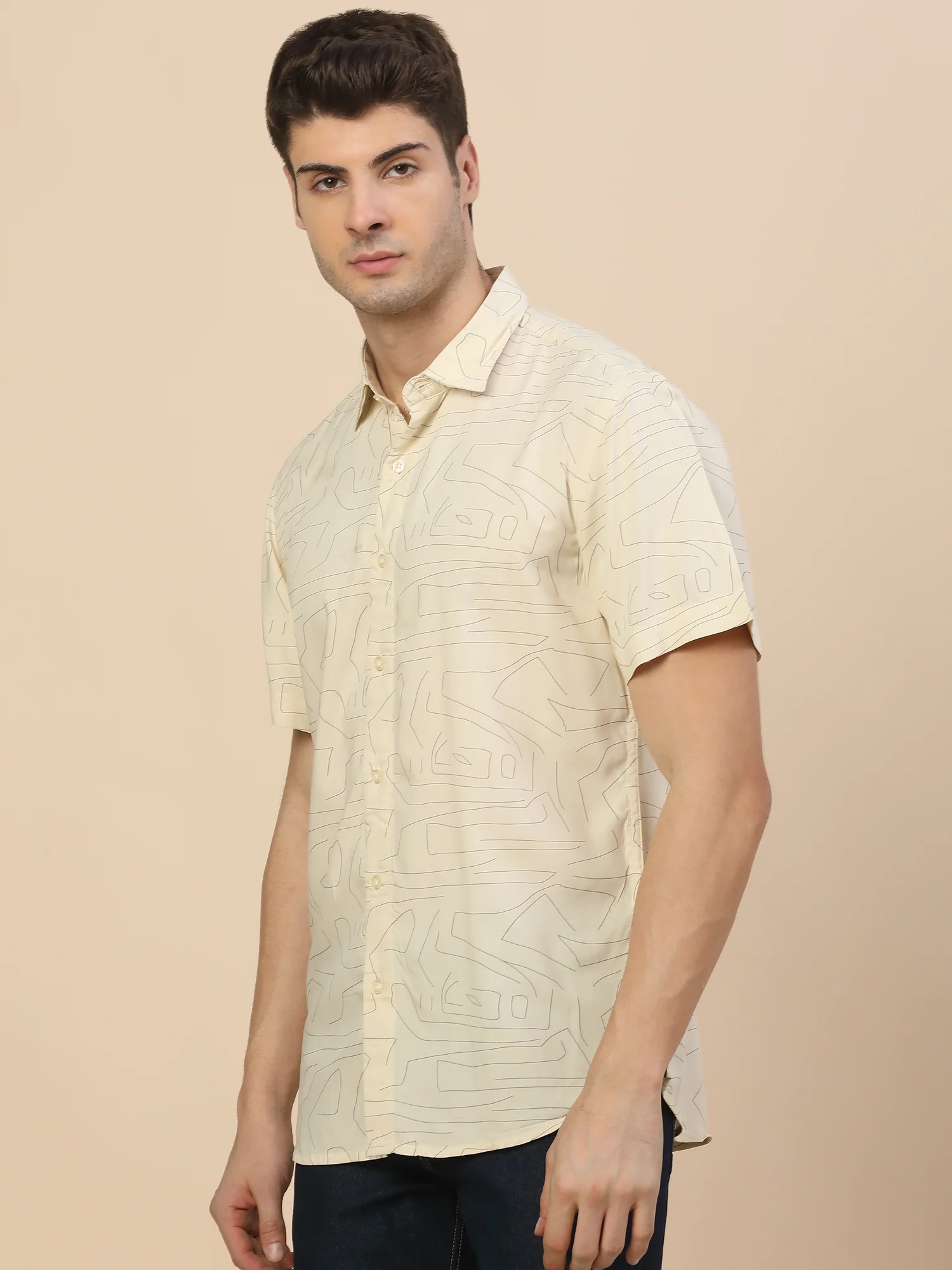 Casual Shirt for Men | Breathable & Soft with Color Fastness Regular Fit Spread Collar Neck Viscose Fabric Printed Pattern - Image 3