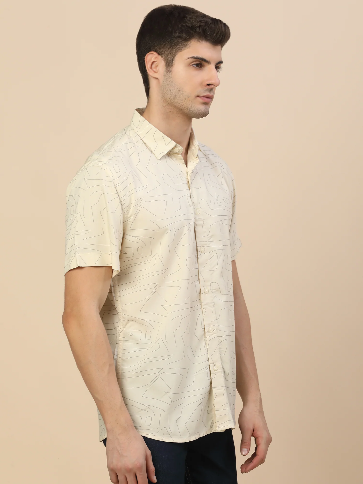 Casual Shirt for Men | Breathable & Soft with Color Fastness Regular Fit Spread Collar Neck Viscose Fabric Printed Pattern - Image 4