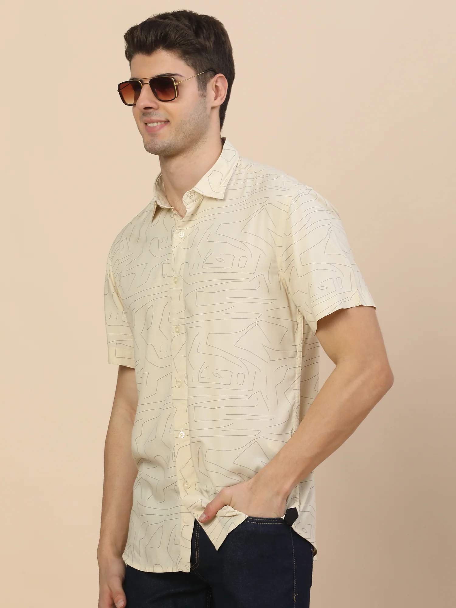 Casual Shirt for Men | Breathable & Soft with Color Fastness Regular Fit Spread Collar Neck Viscose Fabric Printed Pattern - Image 7
