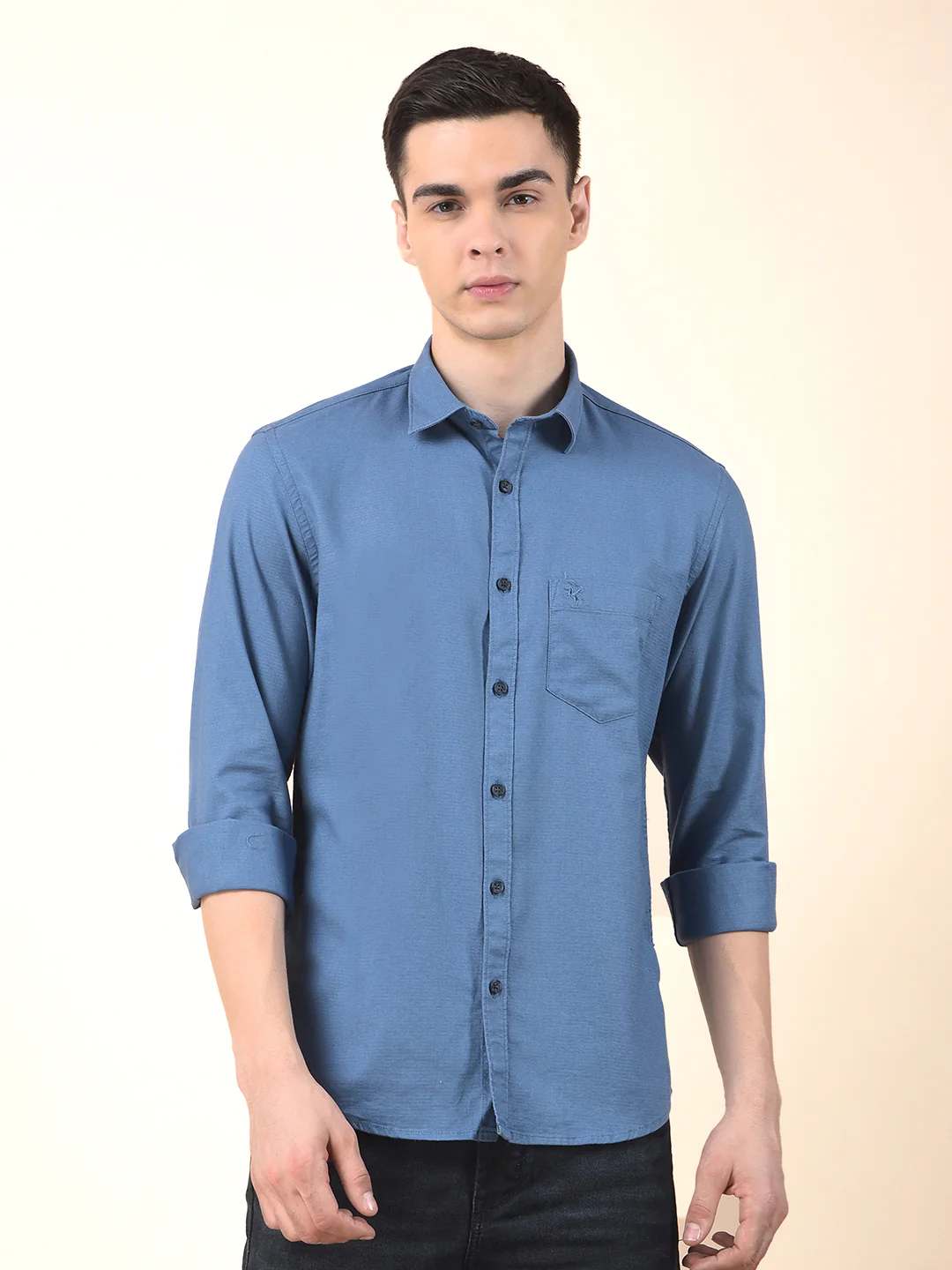 Casual Shirt for Men | Breathable & Soft with Color Fastness Slim Cotton Blend Fabric Self Design Pattern - Image 3