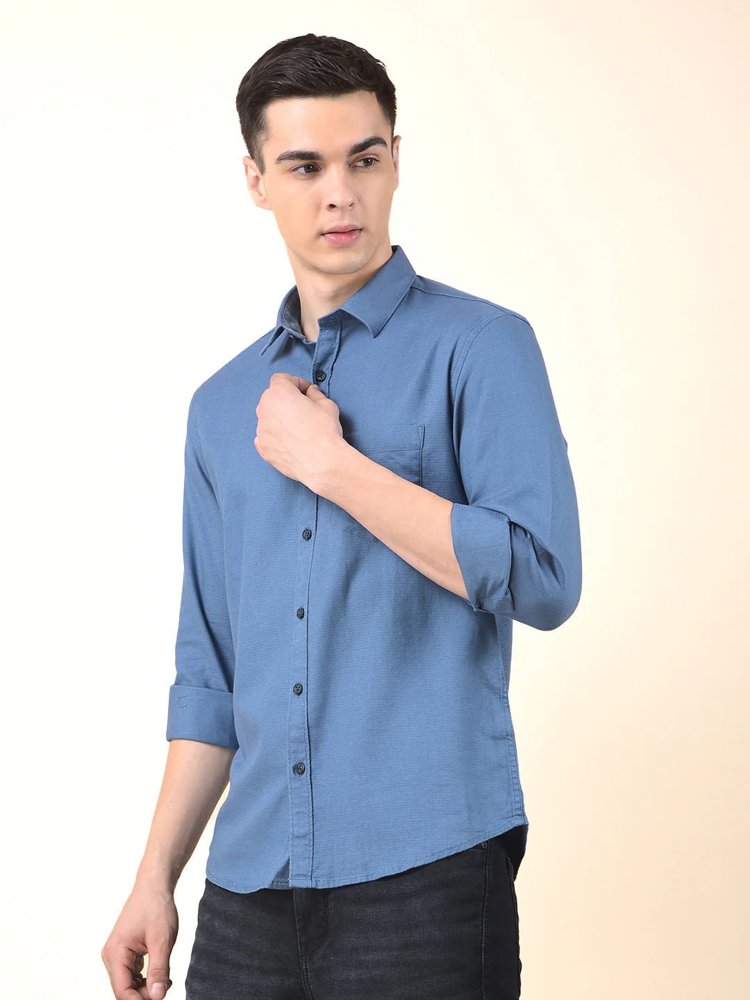Casual Shirt for Men | Breathable & Soft with Color Fastness Slim Cotton Blend Fabric Self Design Pattern - Image 5
