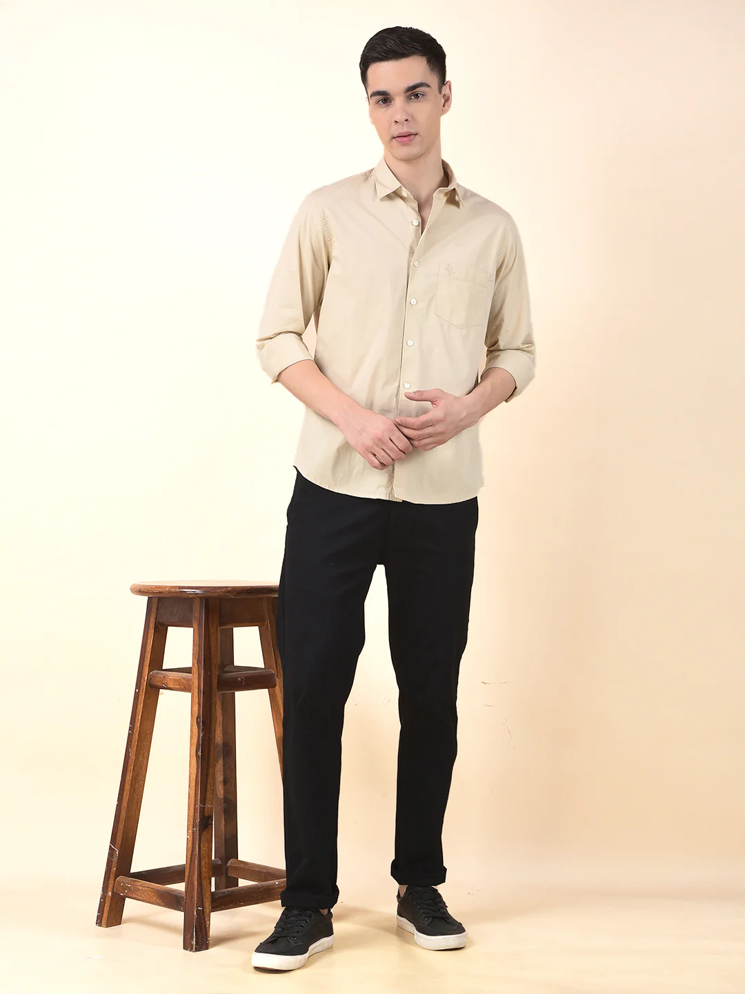Casual Shirt for Men | Breathable & Soft with Color Fastness Slim Cotton Blend Fabric Solid Pattern - Image 10