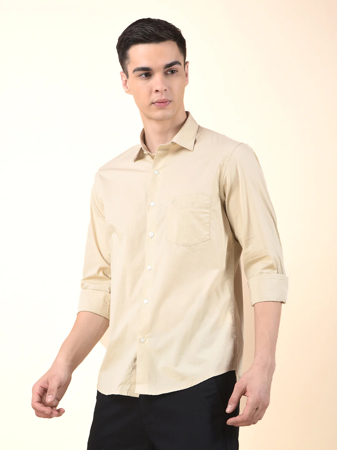 Casual Shirt for Men | Breathable & Soft with Color Fastness Slim Cotton Blend Fabric Solid Pattern - Image 2