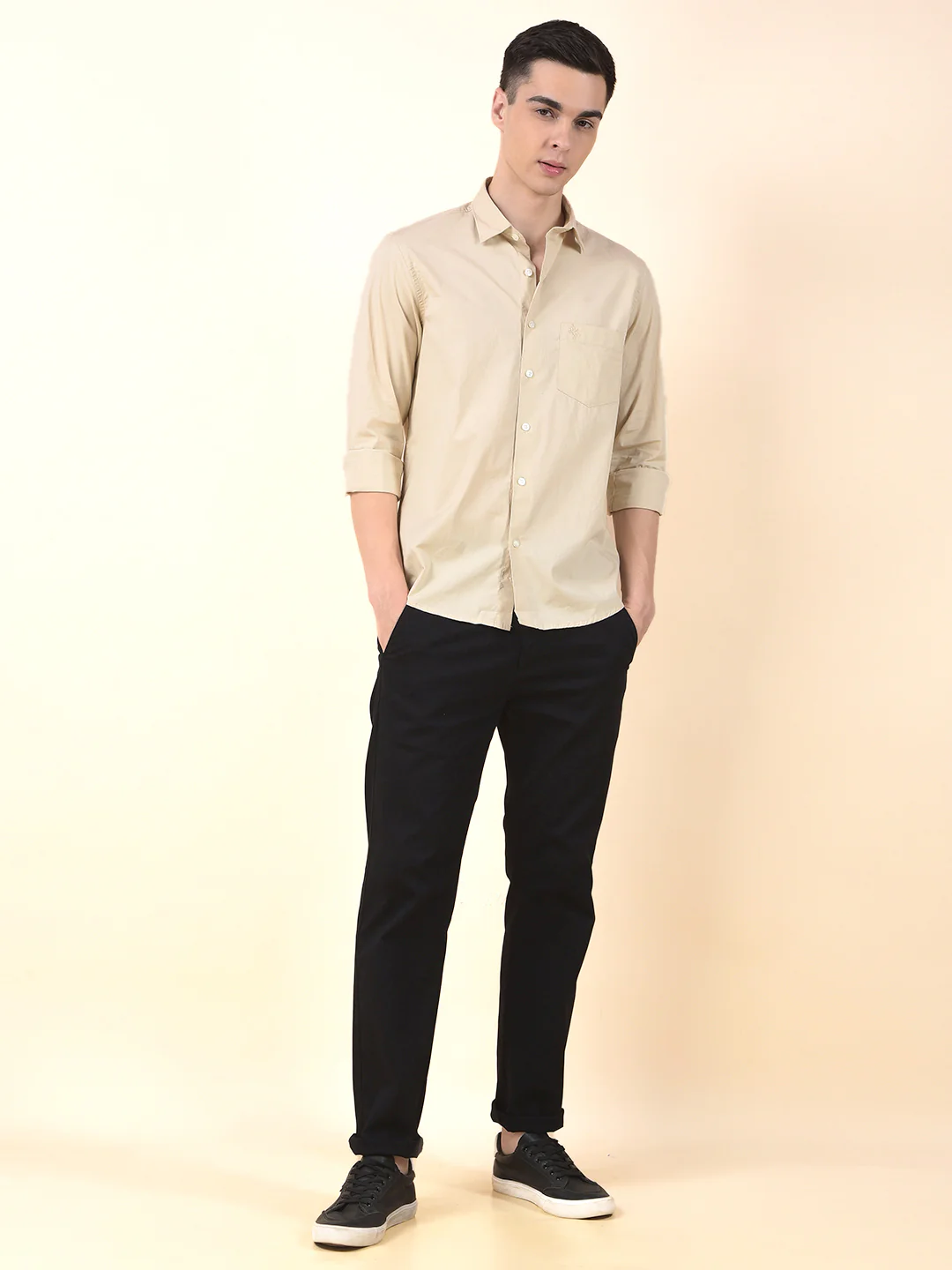Casual Shirt for Men | Breathable & Soft with Color Fastness Slim Cotton Blend Fabric Solid Pattern - Image 3