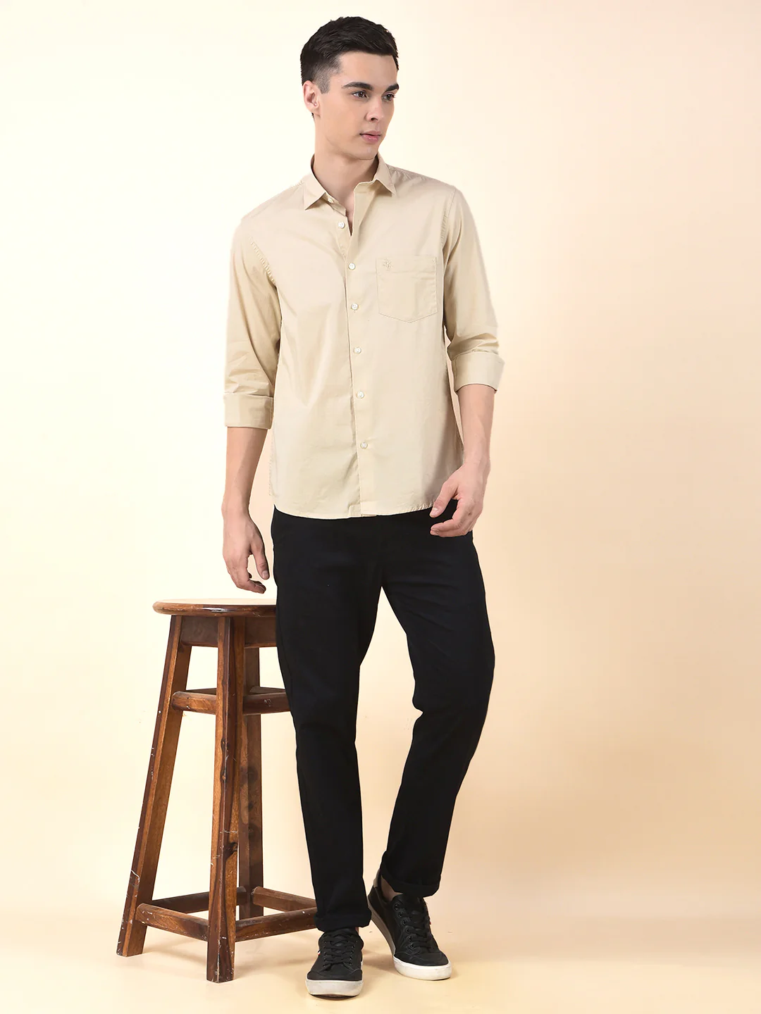 Casual Shirt for Men | Breathable & Soft with Color Fastness Slim Cotton Blend Fabric Solid Pattern - Image 9