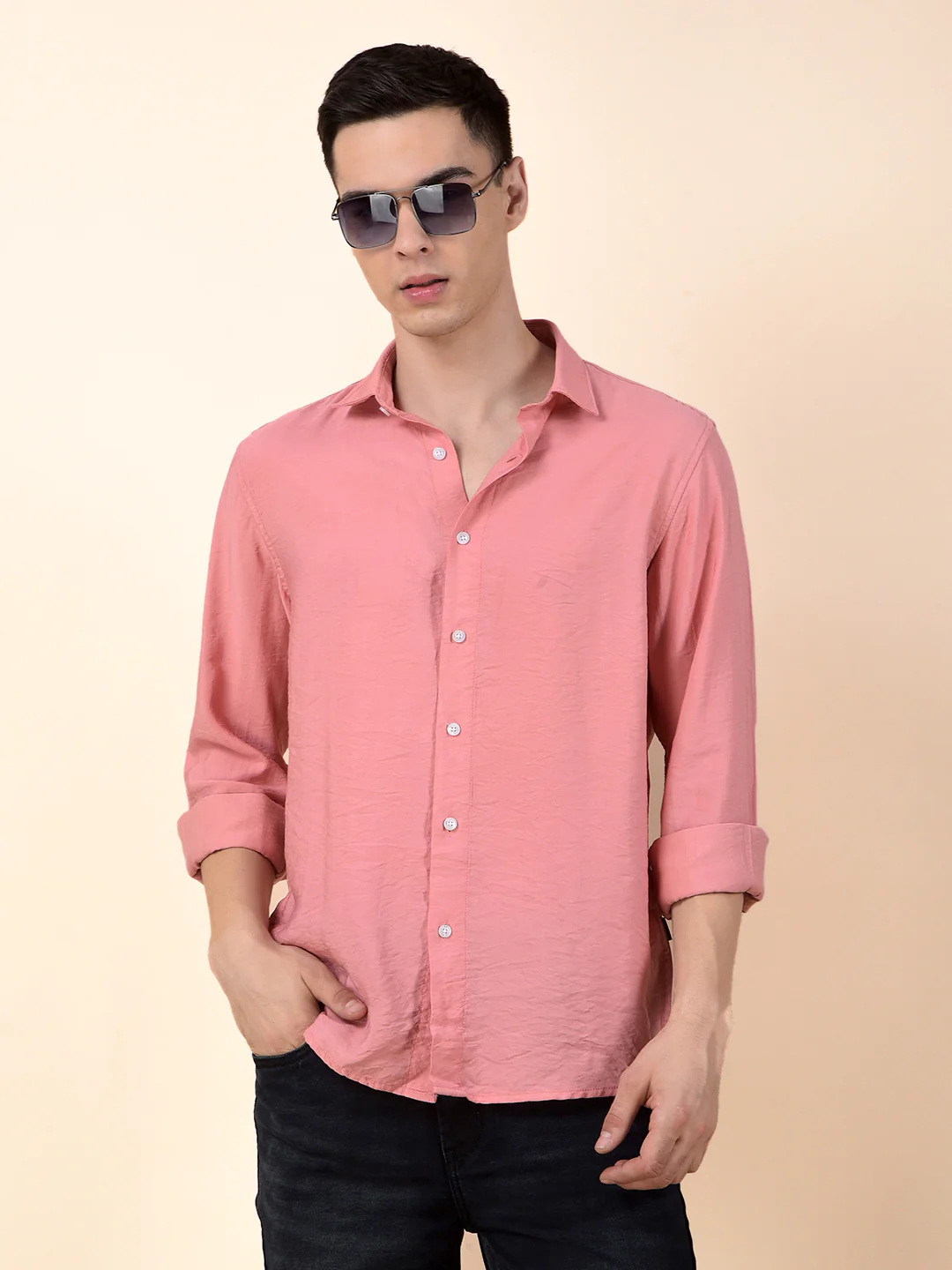 Casual Shirt for Men | Breathable & Soft with Color Fastness Slim Cotton Blend Fabric Solid Pattern - Image 3