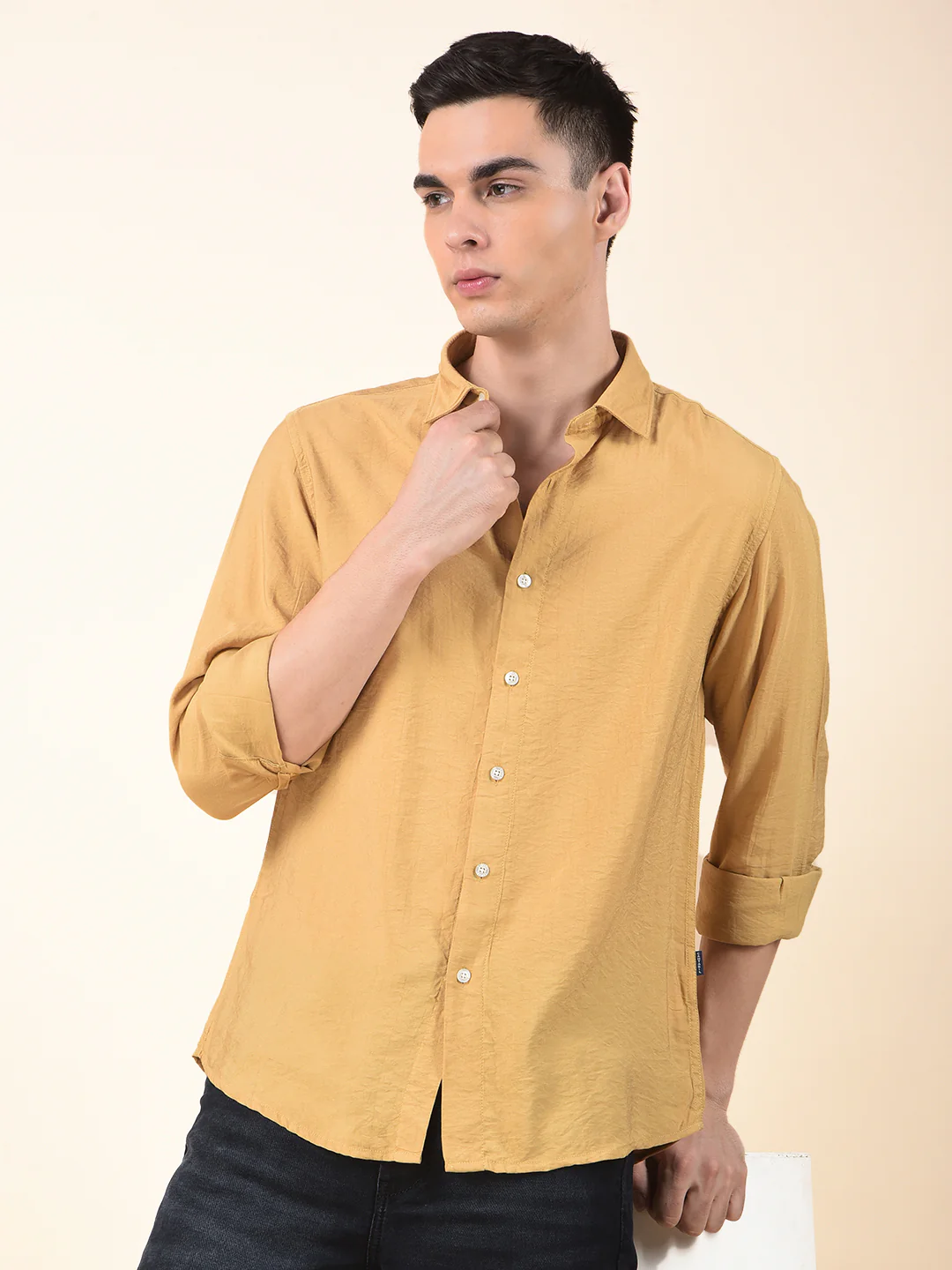 Casual Shirt for Men | Breathable & Soft with Color Fastness Slim Cotton Blend Fabric Solid Pattern - Image 10