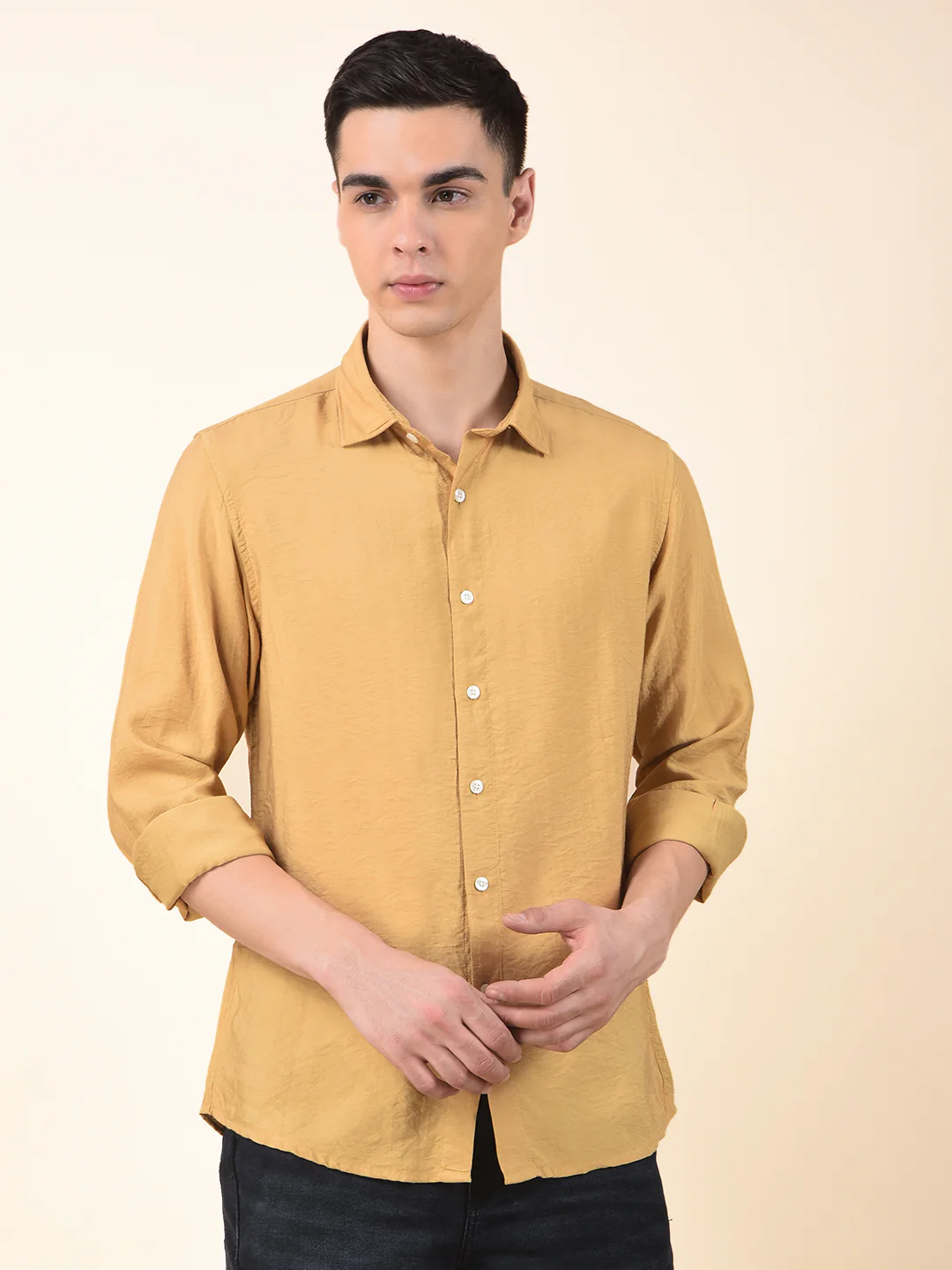 Casual Shirt for Men | Breathable & Soft with Color Fastness Slim Cotton Blend Fabric Solid Pattern - Image 3