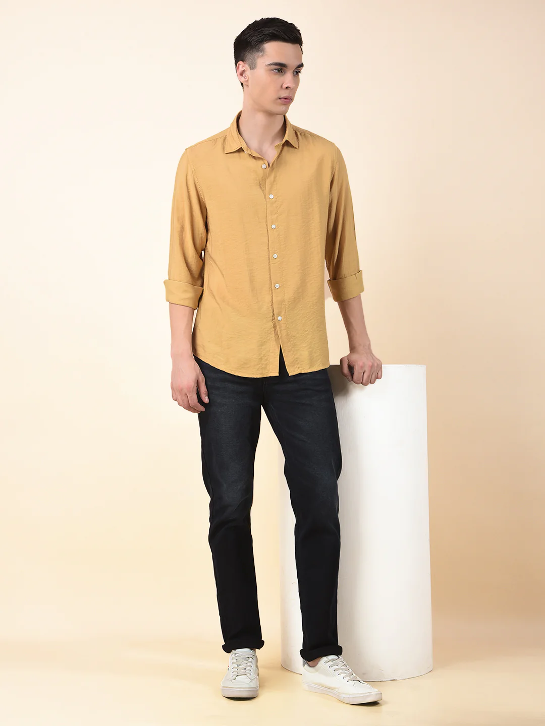 Casual Shirt for Men | Breathable & Soft with Color Fastness Slim Cotton Blend Fabric Solid Pattern - Image 9
