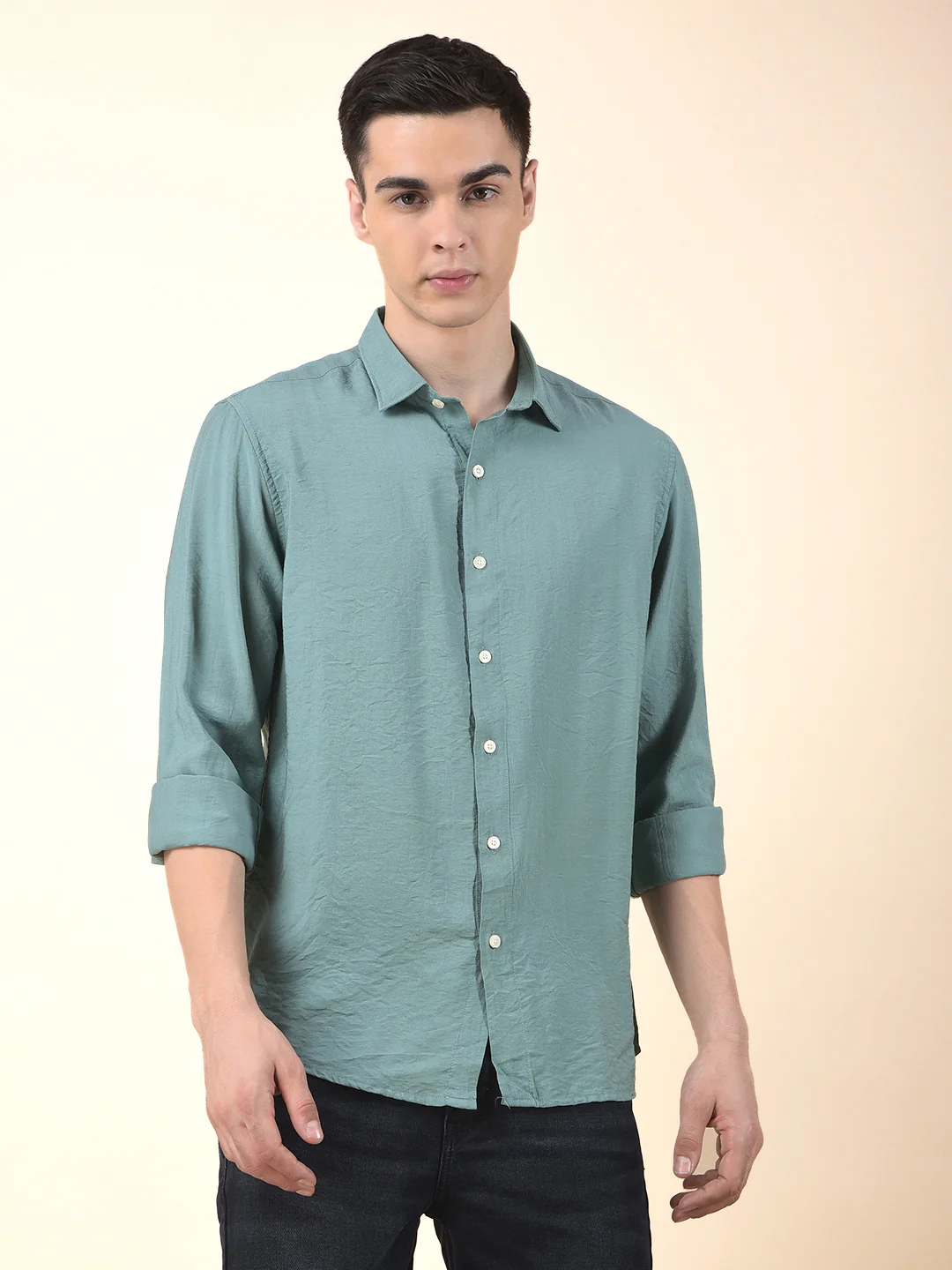 Casual Shirt for Men | Breathable & Soft with Color Fastness Slim Cotton Blend Fabric Solid Pattern - Image 2