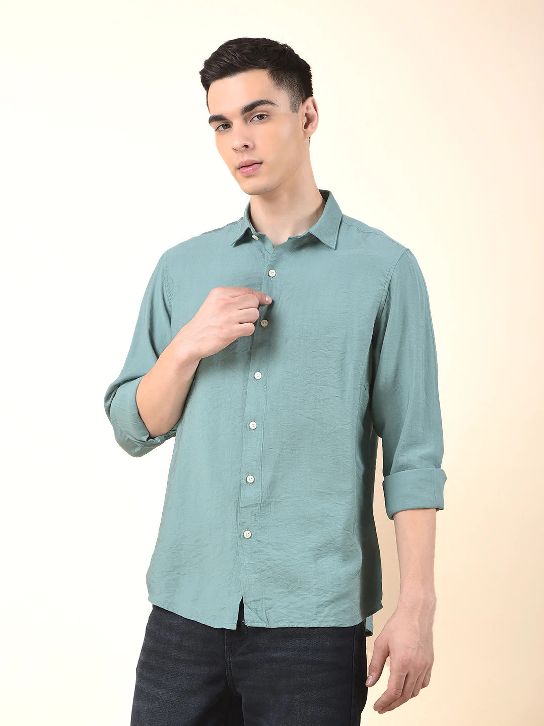 Casual Shirt for Men | Breathable & Soft with Color Fastness Slim Cotton Blend Fabric Solid Pattern - Image 4