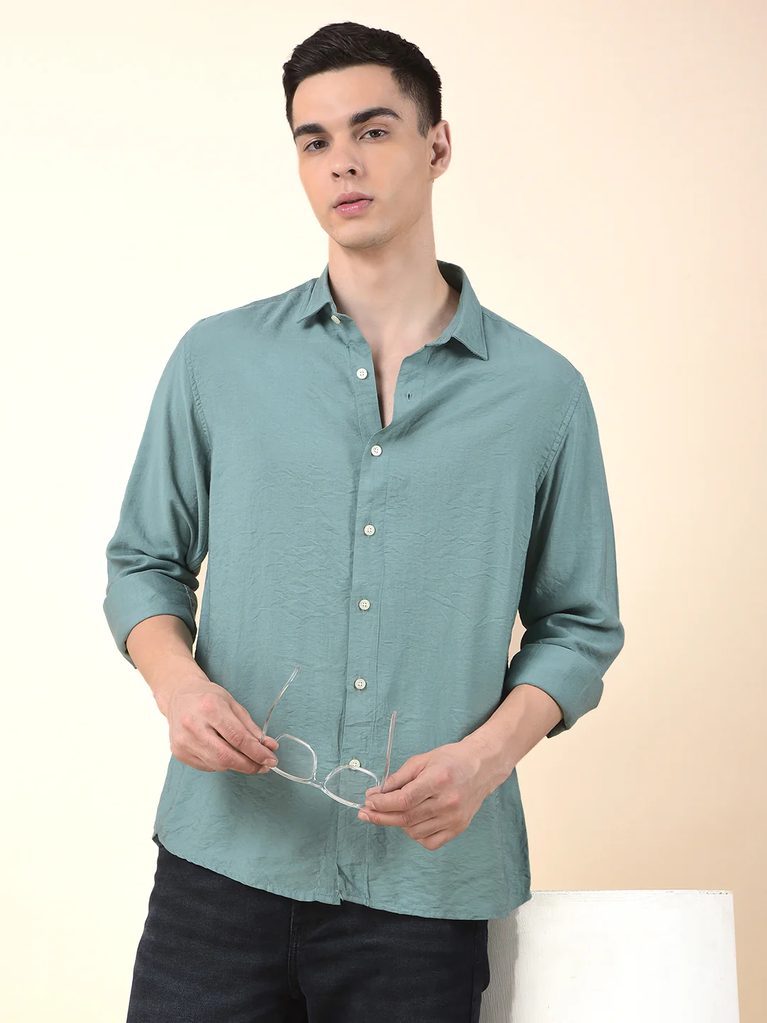 Casual Shirt for Men | Breathable & Soft with Color Fastness Slim Cotton Blend Fabric Solid Pattern - Image 9