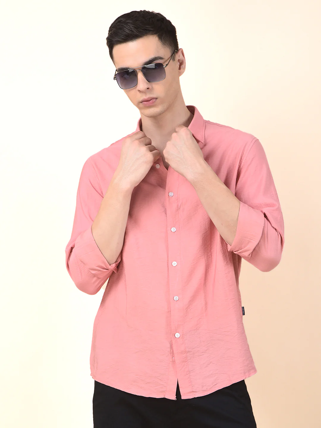 Casual Shirt for Men | Breathable & Soft with Color Fastness Slim Cotton Blend Fabric Solid Pattern - Image 2