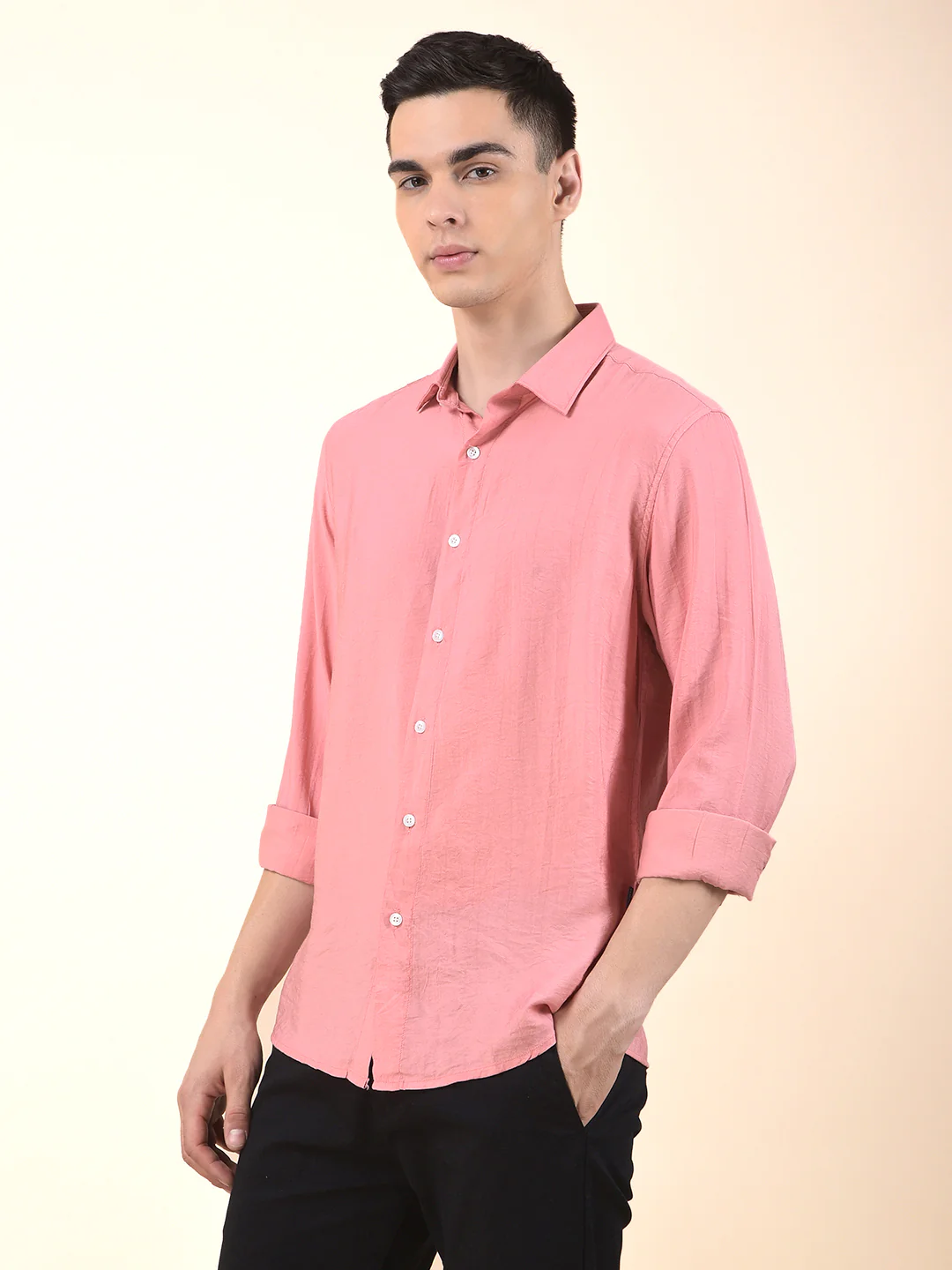 Casual Shirt for Men | Breathable & Soft with Color Fastness Slim Cotton Blend Fabric Solid Pattern - Image 4