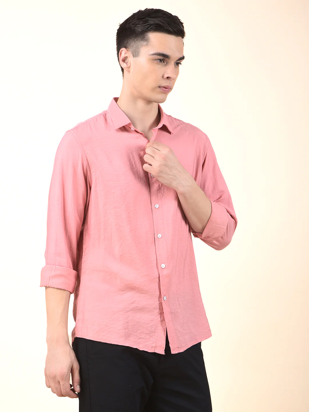 Casual Shirt for Men | Breathable & Soft with Color Fastness Slim Cotton Blend Fabric Solid Pattern - Image 5