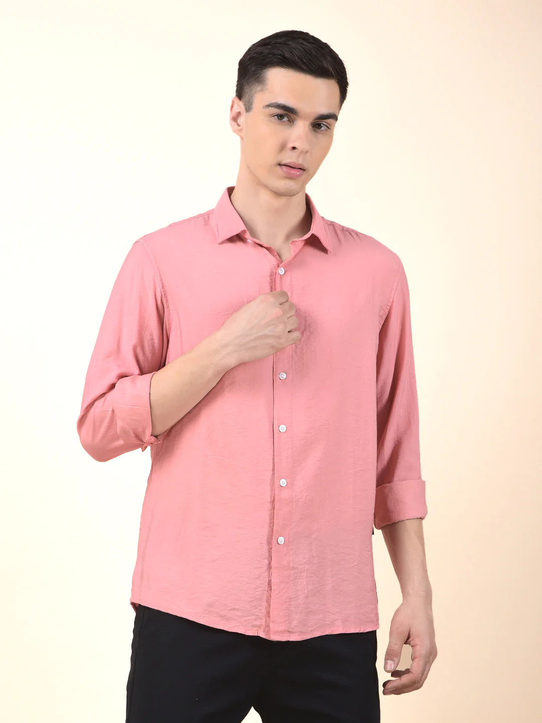 Casual Shirt for Men | Breathable & Soft with Color Fastness Slim Cotton Blend Fabric Solid Pattern - Image 9