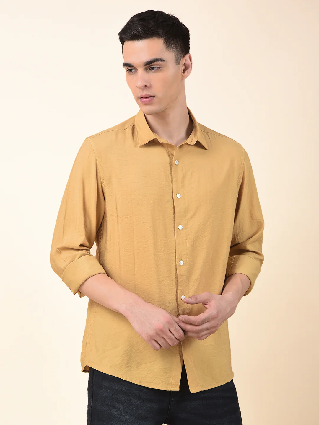 Casual Shirt for Men | Breathable & Soft with Color Fastness Slim Cotton Blend Fabric Solid Pattern - Image 2