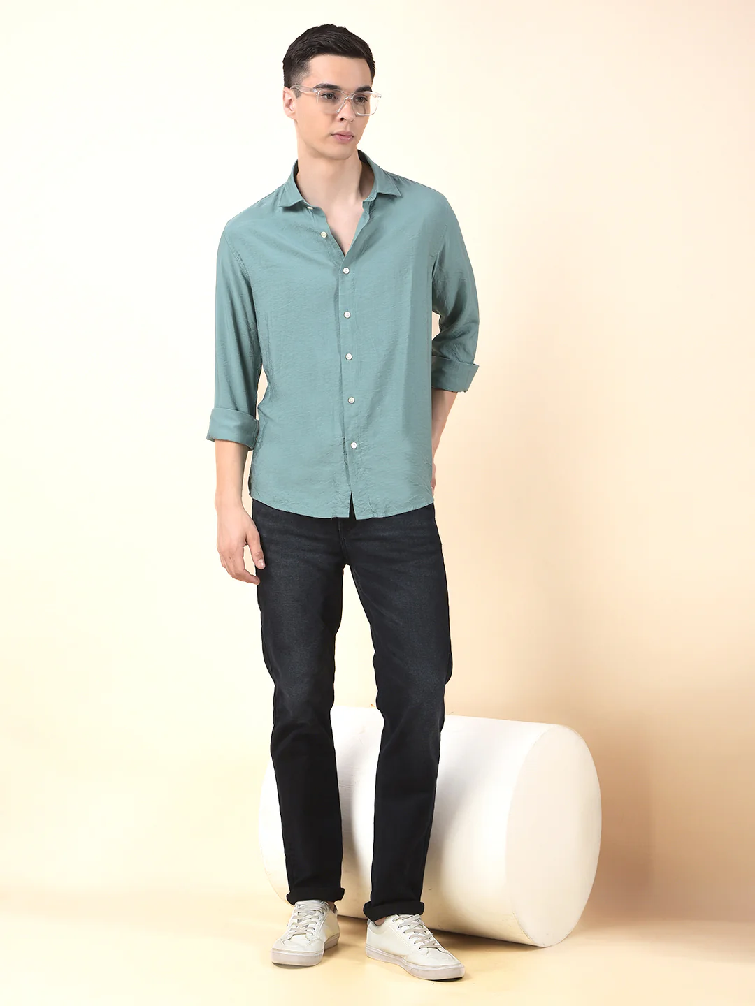 Casual Shirt for Men | Breathable & Soft with Color Fastness Slim Cotton Blend Fabric Solid Pattern - Image 10