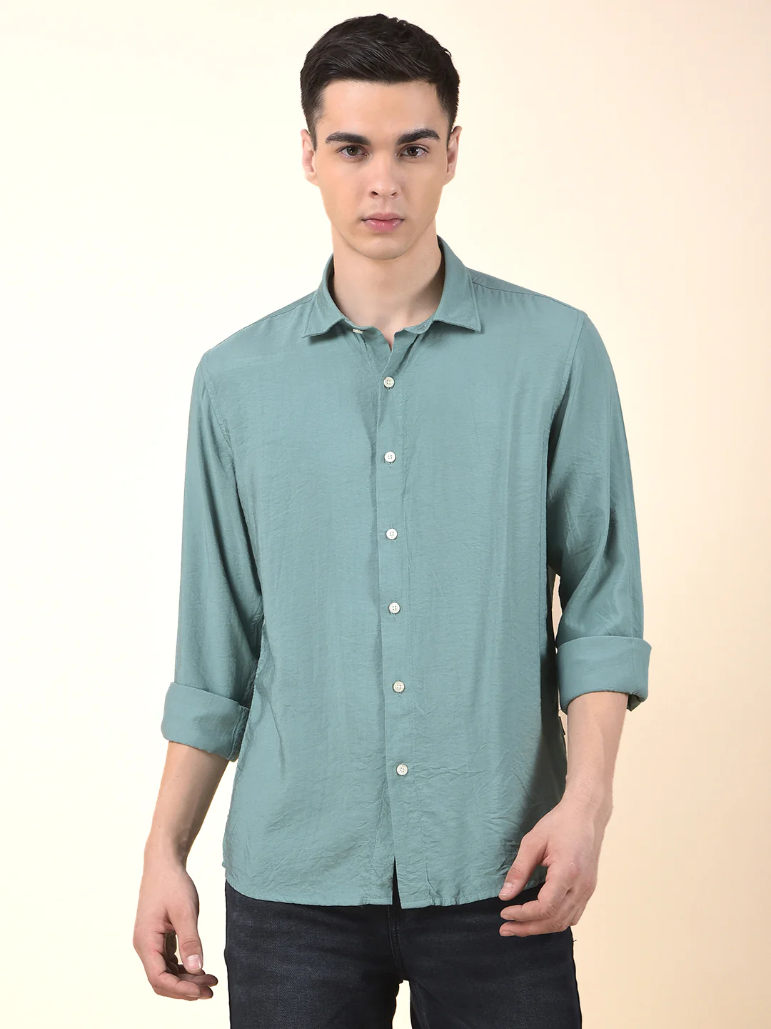 Casual Shirt for Men | Breathable & Soft with Color Fastness Slim Cotton Blend Fabric Solid Pattern - Image 3