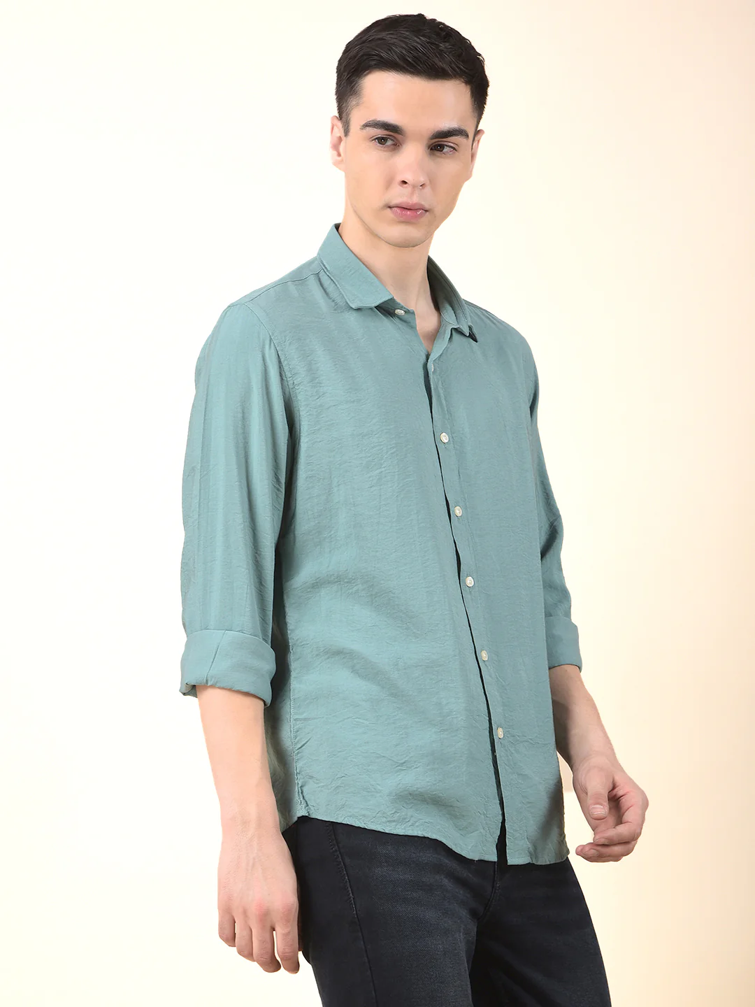 Casual Shirt for Men | Breathable & Soft with Color Fastness Slim Cotton Blend Fabric Solid Pattern - Image 5