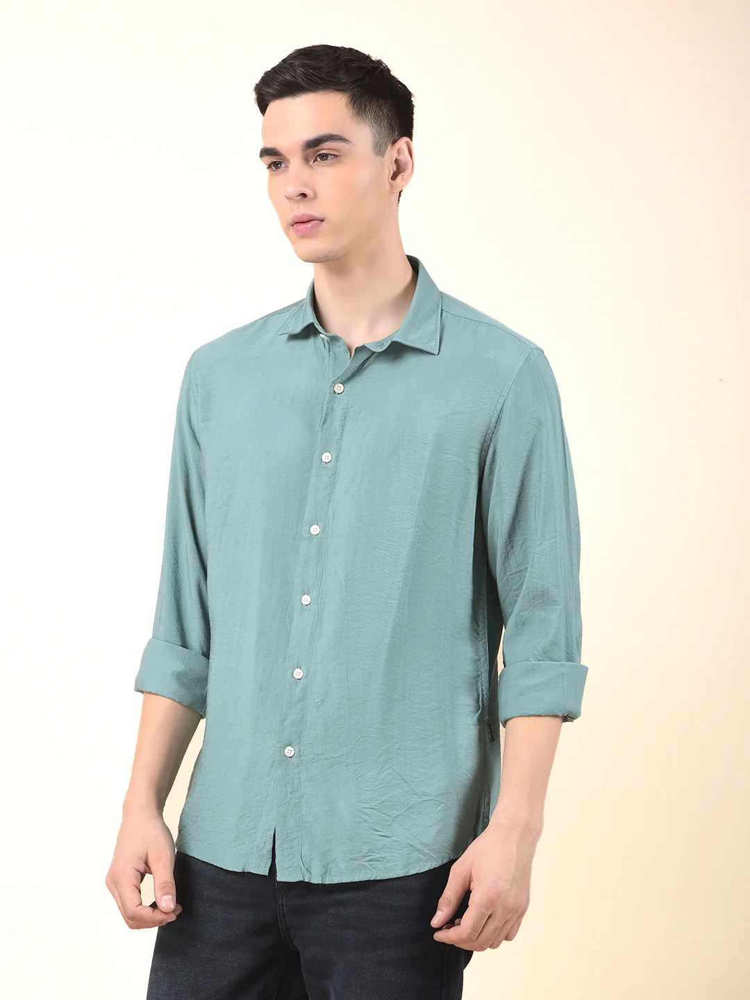 Casual Shirt for Men | Breathable & Soft with Color Fastness Slim Cotton Blend Fabric Solid Pattern - Image 6