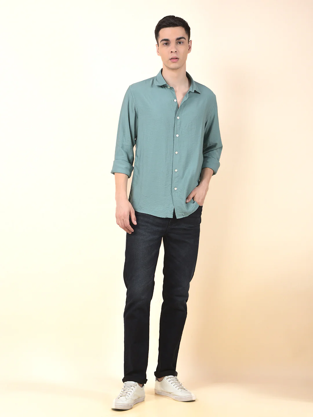 Casual Shirt for Men | Breathable & Soft with Color Fastness Slim Cotton Blend Fabric Solid Pattern - Image 9