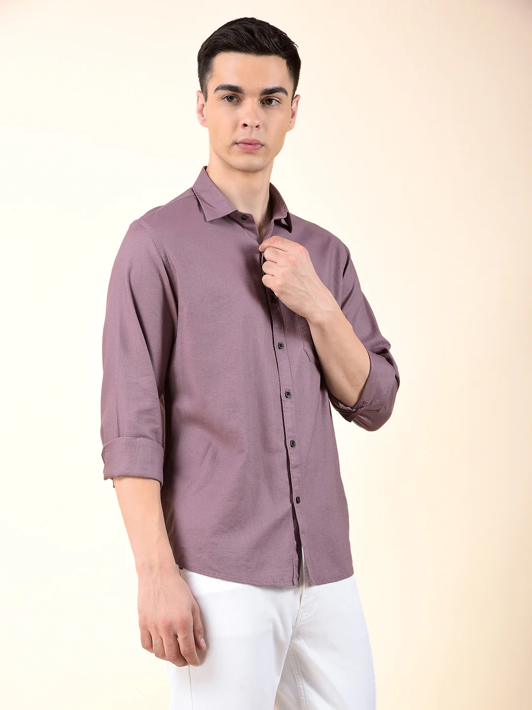 Casual Shirt for Men | Breathable & Soft with Color Fastness Slim Cotton Blend Fabric Solid Pattern - Image 6